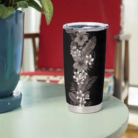 Hawaii Tropical Flowers and Leaves Tumbler Cup Tapa Pattern Grayscale Mode