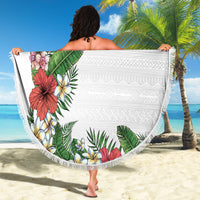 Hawaii Tropical Flowers and Leaves Beach Blanket Tapa Pattern White Mode