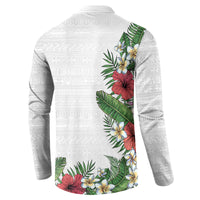 Hawaii Tropical Flowers and Leaves Button Sweatshirt Tapa Pattern White Mode