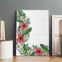 Hawaii Tropical Flowers and Leaves Canvas Wall Art Tapa Pattern White Mode