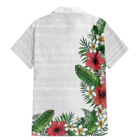 Hawaii Tropical Flowers and Leaves Family Matching Mermaid Dress and Hawaiian Shirt Tapa Pattern White Mode