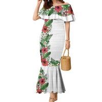 Hawaii Tropical Flowers and Leaves Family Matching Mermaid Dress and Hawaiian Shirt Tapa Pattern White Mode