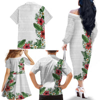 Hawaii Tropical Flowers and Leaves Family Matching Off The Shoulder Long Sleeve Dress and Hawaiian Shirt Tapa Pattern White Mode LT03 - Polynesian Pride