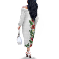 Hawaii Tropical Flowers and Leaves Family Matching Off The Shoulder Long Sleeve Dress and Hawaiian Shirt Tapa Pattern White Mode LT03 - Polynesian Pride