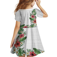 Hawaii Tropical Flowers and Leaves Family Matching Short Sleeve Bodycon Dress and Hawaiian Shirt Tapa Pattern White Mode LT03 - Polynesian Pride
