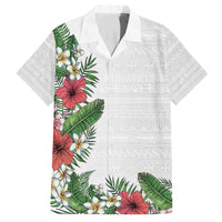 Hawaii Tropical Flowers and Leaves Family Matching Tank Maxi Dress and Hawaiian Shirt Tapa Pattern White Mode