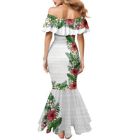 Hawaii Tropical Flowers and Leaves Mermaid Dress Tapa Pattern White Mode LT03 - Polynesian Pride