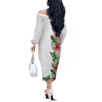 Hawaii Tropical Flowers and Leaves Off The Shoulder Long Sleeve Dress Tapa Pattern White Mode LT03 - Polynesian Pride