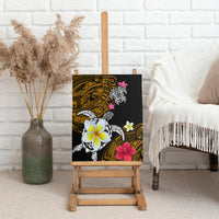 Hawaii Turtle and Tropical Flower Canvas Wall Art Polynesian Pattern