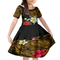 Hawaii Turtle and Tropical Flower Family Matching Long Sleeve Bodycon Dress and Hawaiian Shirt Polynesian Pattern