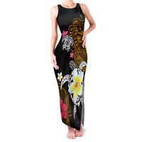 Hawaii Turtle and Tropical Flower Family Matching Tank Maxi Dress and Hawaiian Shirt Polynesian Pattern