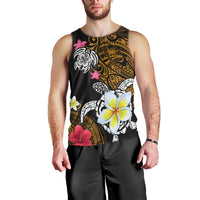 Hawaii Turtle and Tropical Flower Men Tank Top Polynesian Pattern