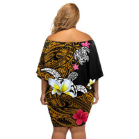 Hawaii Turtle and Tropical Flower Off Shoulder Short Dress Polynesian Pattern LT03 - Polynesian Pride