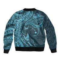 Hawaiian Manta Ray and Polynesian Tribal Tattoo Bomber Jacket Turquoise Color LT03 - Polynesian Pride