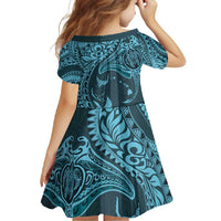 Hawaiian Manta Ray and Polynesian Tribal Tattoo Family Matching Off Shoulder Maxi Dress and Hawaiian Shirt Turquoise Color LT03 - Polynesian Pride