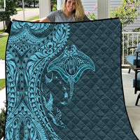 Hawaiian Manta Ray and Polynesian Tribal Tattoo Quilt Turquoise Color LT03 Turquoise - Polynesian Pride