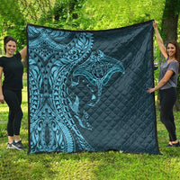 Hawaiian Manta Ray and Polynesian Tribal Tattoo Quilt Turquoise Color LT03 - Polynesian Pride