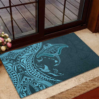 Hawaiian Manta Ray and Polynesian Tribal Tattoo Rubber Doormat Turquoise Color LT03