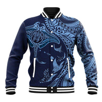 Hawaiian Manta Ray and Polynesian Tribal Tattoo Baseball Jacket Dark Navy Color LT03