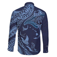 Hawaiian Manta Ray and Polynesian Tribal Tattoo Family Matching Mermaid Dress and Hawaiian Shirt Dark Navy Color LT03 - Polynesian Pride