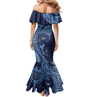 Hawaiian Manta Ray and Polynesian Tribal Tattoo Family Matching Mermaid Dress and Hawaiian Shirt Dark Navy Color LT03 - Polynesian Pride