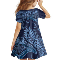 Hawaiian Manta Ray and Polynesian Tribal Tattoo Family Matching Summer Maxi Dress and Hawaiian Shirt Dark Navy Color LT03 - Polynesian Pride