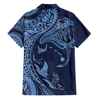 Hawaiian Manta Ray and Polynesian Tribal Tattoo Family Matching Tank Maxi Dress and Hawaiian Shirt Dark Navy Color LT03