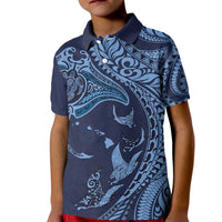 Hawaiian Manta Ray and Polynesian Tribal Tattoo Kid Polo Shirt Dark Navy Color LT03