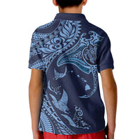 Hawaiian Manta Ray and Polynesian Tribal Tattoo Kid Polo Shirt Dark Navy Color LT03