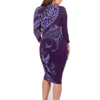 Hawaiian Manta Ray and Polynesian Tribal Tattoo Family Matching Long Sleeve Bodycon Dress and Hawaiian Shirt Purple Color LT03 - Polynesian Pride