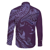 Hawaiian Manta Ray and Polynesian Tribal Tattoo Family Matching Short Sleeve Bodycon Dress and Hawaiian Shirt Purple Color LT03 - Polynesian Pride