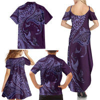 Hawaiian Manta Ray and Polynesian Tribal Tattoo Family Matching Summer Maxi Dress and Hawaiian Shirt Purple Color LT03 - Polynesian Pride