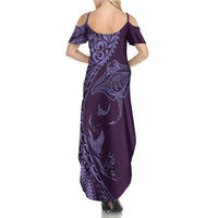 Hawaiian Manta Ray and Polynesian Tribal Tattoo Family Matching Summer Maxi Dress and Hawaiian Shirt Purple Color LT03 - Polynesian Pride