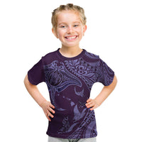 Hawaiian Manta Ray and Polynesian Tribal Tattoo Kid T Shirt Purple Color LT03