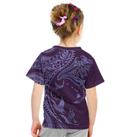 Hawaiian Manta Ray and Polynesian Tribal Tattoo Kid T Shirt Purple Color LT03