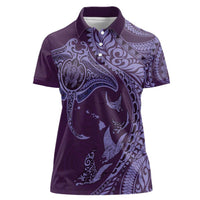 Hawaiian Manta Ray and Polynesian Tribal Tattoo Women Polo Shirt Purple Color LT03 Female Purple - Polynesian Pride