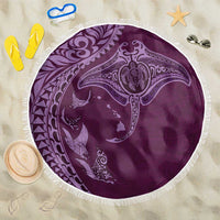 Hawaiian Manta Ray and Polynesian Tribal Tattoo Beach Blanket Pink Color LT03