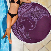 Hawaiian Manta Ray and Polynesian Tribal Tattoo Beach Blanket Pink Color LT03