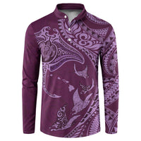 Hawaiian Manta Ray and Polynesian Tribal Tattoo Button Sweatshirt Pink Color LT03