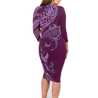 Hawaiian Manta Ray and Polynesian Tribal Tattoo Family Matching Long Sleeve Bodycon Dress and Hawaiian Shirt Pink Color LT03 - Polynesian Pride