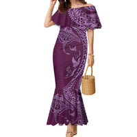 Hawaiian Manta Ray and Polynesian Tribal Tattoo Family Matching Mermaid Dress and Hawaiian Shirt Pink Color LT03 Mom's Dress Pink - Polynesian Pride