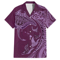 Hawaiian Manta Ray and Polynesian Tribal Tattoo Family Matching Off The Shoulder Long Sleeve Dress and Hawaiian Shirt Pink Color LT03 Dad's Shirt - Short Sleeve Pink - Polynesian Pride