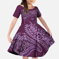 Hawaiian Manta Ray and Polynesian Tribal Tattoo Family Matching Short Sleeve Bodycon Dress and Hawaiian Shirt Pink Color LT03 Daughter's Dress Pink - Polynesian Pride