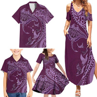 Hawaiian Manta Ray and Polynesian Tribal Tattoo Family Matching Summer Maxi Dress and Hawaiian Shirt Pink Color LT03 - Polynesian Pride