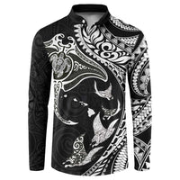 Hawaiian Manta Ray and Polynesian Tribal Tattoo Button Sweatshirt Black Color LT03