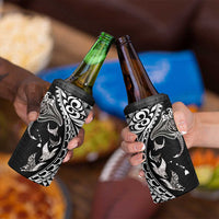 Hawaiian Manta Ray and Polynesian Tribal Tattoo 4 in 1 Can Cooler Tumbler Black Color