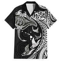 Hawaiian Manta Ray and Polynesian Tribal Tattoo Family Matching Long Sleeve Bodycon Dress and Hawaiian Shirt Black Color LT03 Dad's Shirt - Short Sleeve Black - Polynesian Pride