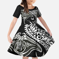 Hawaiian Manta Ray and Polynesian Tribal Tattoo Family Matching Mermaid Dress and Hawaiian Shirt Black Color LT03 Daughter's Dress Black - Polynesian Pride
