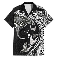 Hawaiian Manta Ray and Polynesian Tribal Tattoo Family Matching Mermaid Dress and Hawaiian Shirt Black Color LT03 Dad's Shirt - Short Sleeve Black - Polynesian Pride