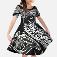 Hawaiian Manta Ray and Polynesian Tribal Tattoo Family Matching Off Shoulder Maxi Dress and Hawaiian Shirt Black Color LT03 Daughter's Dress Black - Polynesian Pride